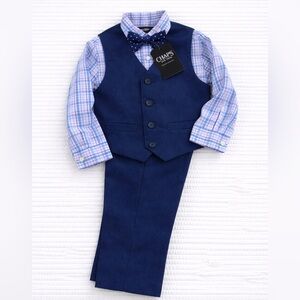 Chaps Boys 2T 4pc Suit Set Blue Vest Shirt Tie Dress Outfit NWT